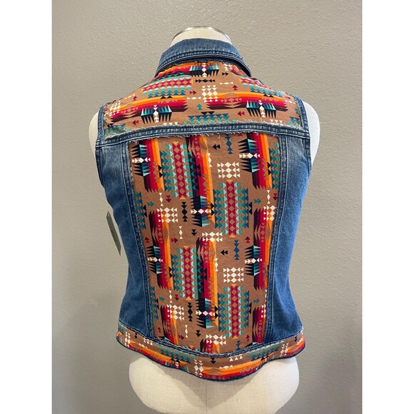 Small denim vest with tribal fabric inserts - Picture 2 of 2